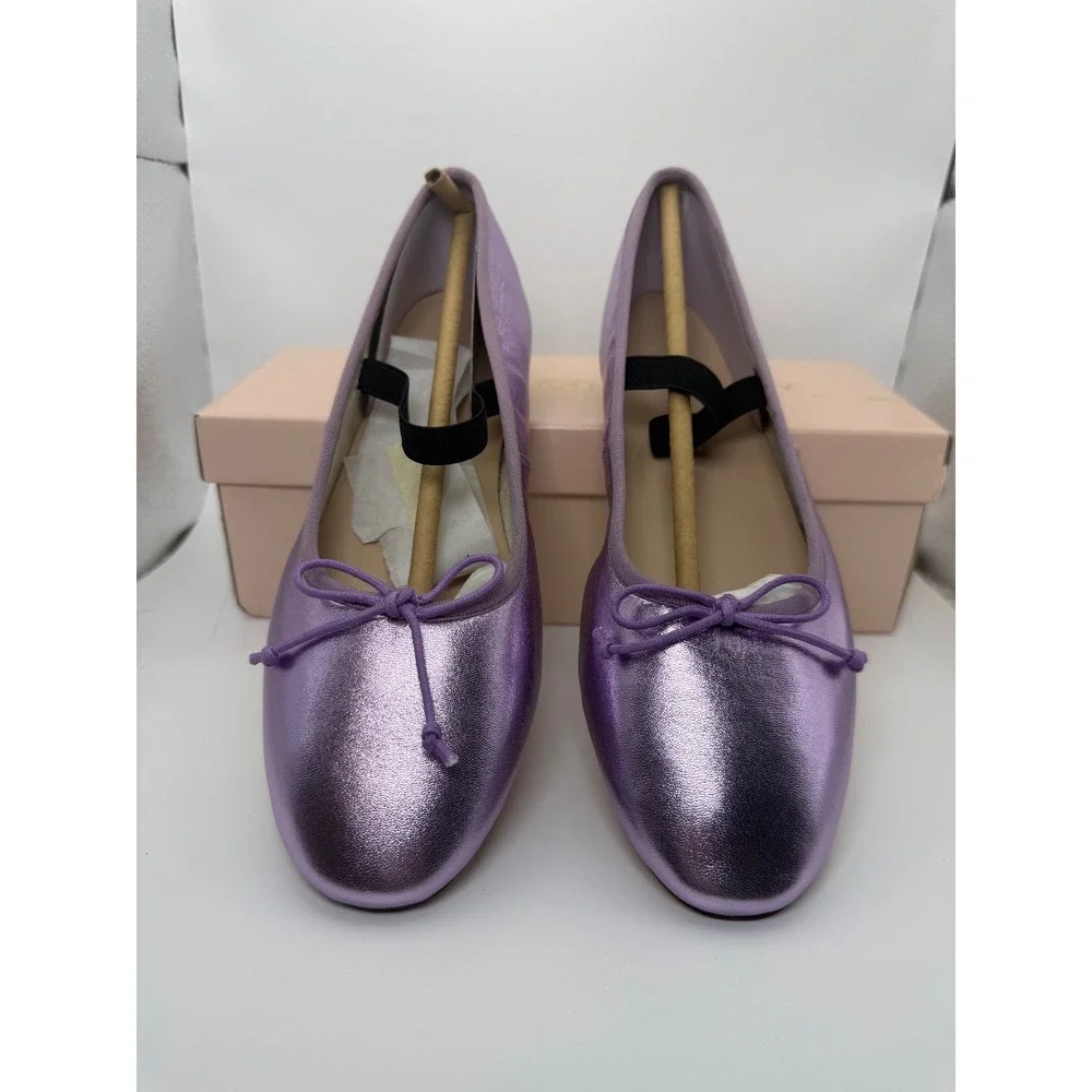 Ballet Flats‎ Women's Metallic Purple Bow Round Toe Size 8 NIB Gift For Her